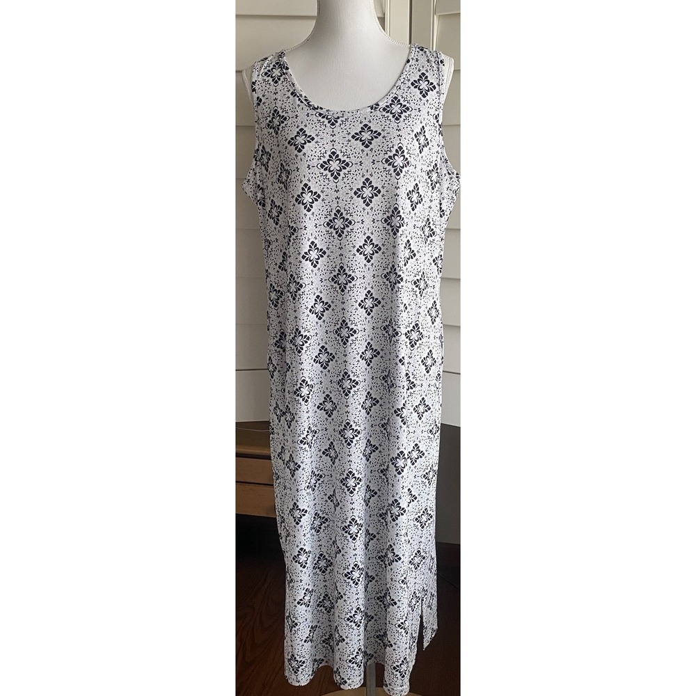 Muk Luks Cloud‎ Knit Midi Dress Black Lace L Loungewear Pockets Tank Nightgown